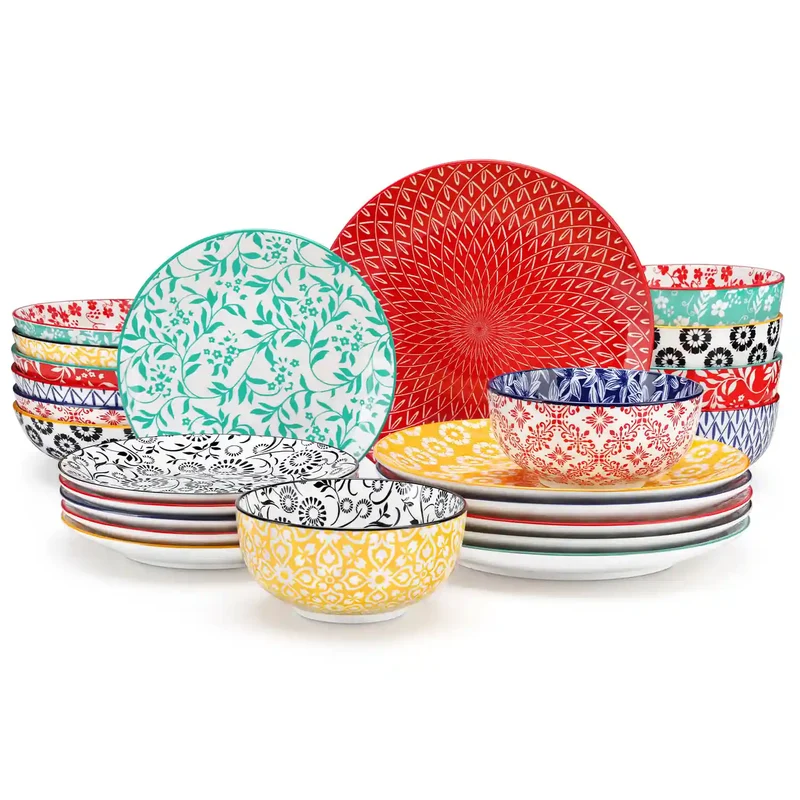 Selene 24 Piece Vibrant Dinnerware Set