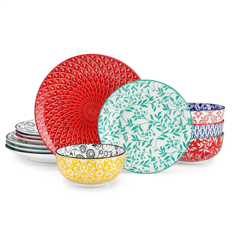 Selene 12 Piece Vibrant Dinnerware Set